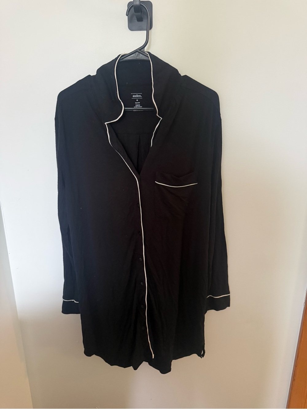 Auden Black Long-Sleeve Pajama Top with White Piping
